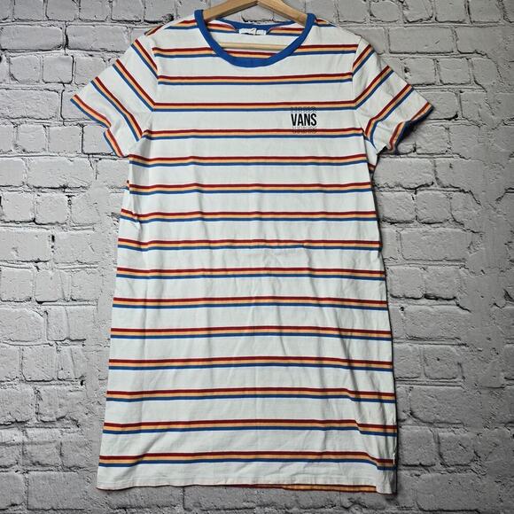 Vans Long Way Short Sleeve TShirt Dress 70s Retro Striped 100% Cotton Size Large - Picture 1 of 10